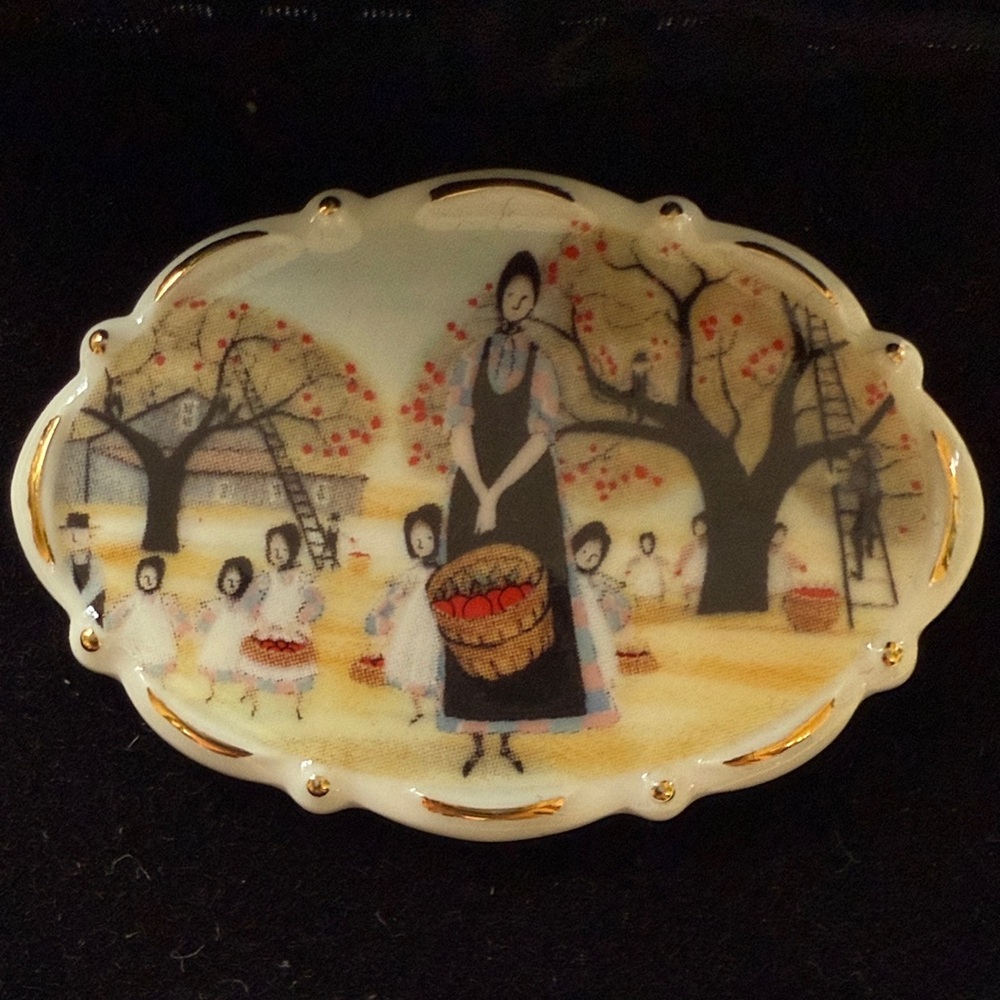 Women and Girls Collecting Apples Art Brooch